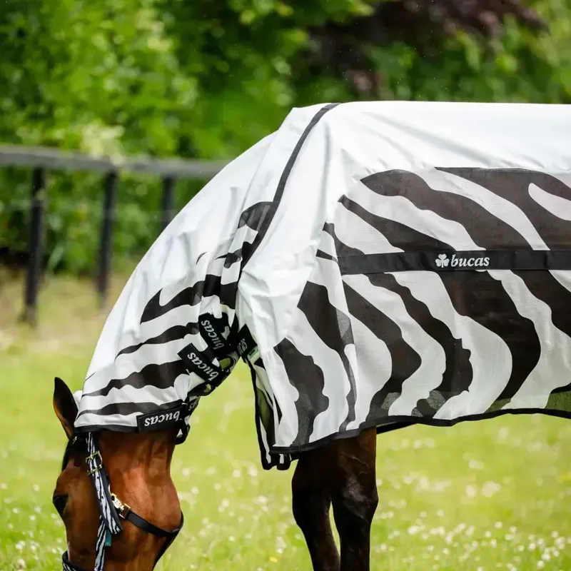 Bucas Buzz Off Rain Detachable Neck Waterproof Fly Rug - Zebra Print-9