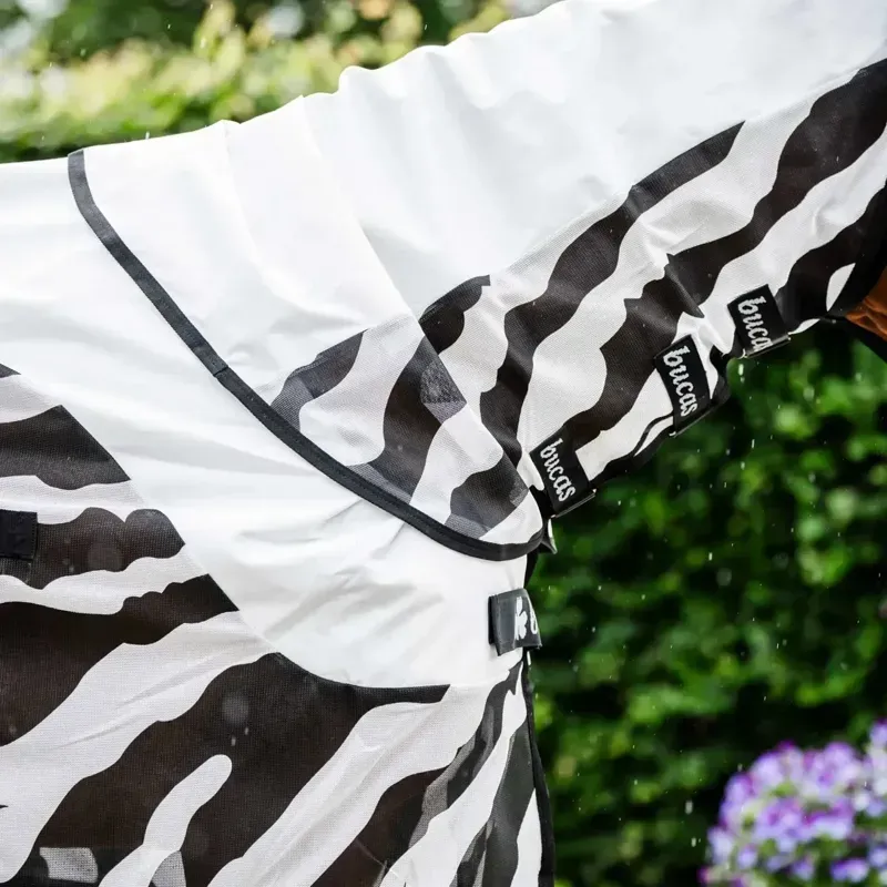 Bucas Buzz Off Rain Detachable Neck Waterproof Fly Rug - Zebra Print-10