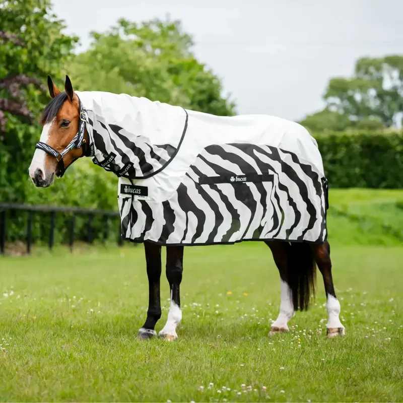 Bucas Buzz Off Rain Detachable Neck Waterproof Fly Rug - Zebra Print-1