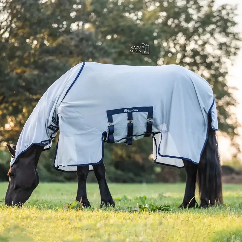 Bucas Buzz-Off X Full Neck Big Neck Fly Rug - Silver-1