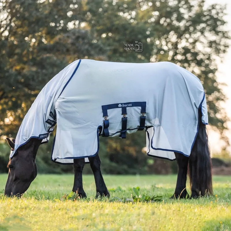 Bucas Buzz-Off X Full Neck Fly Rug - Silver/Blue-3