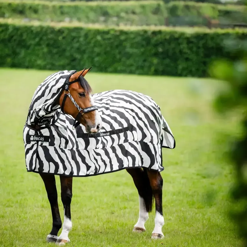 Bucas Sweet-Itch Full Neck Fly Rug - Zebra Print-3