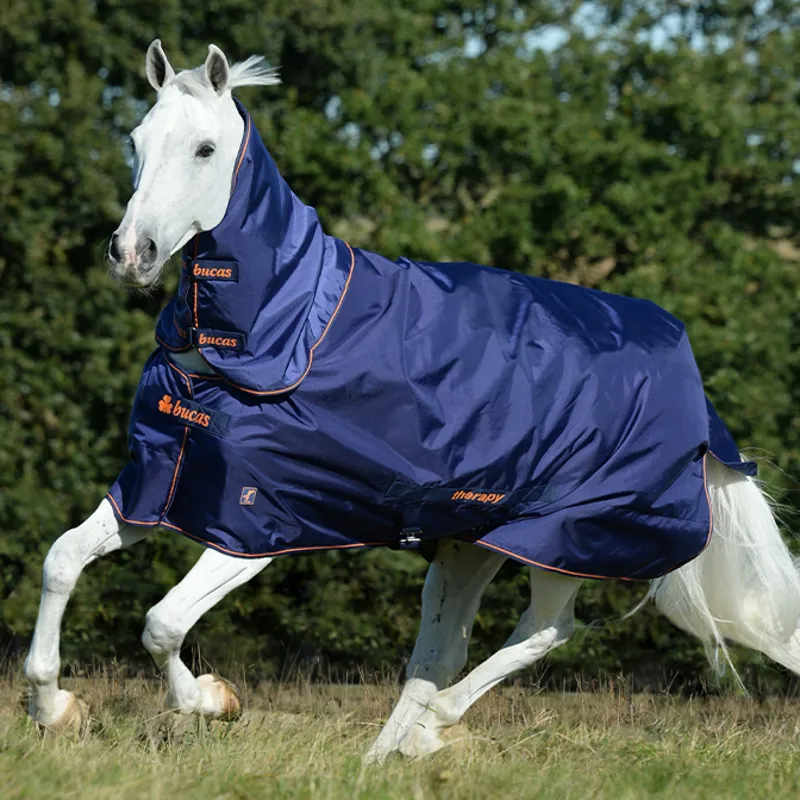 Bucas Therapy Turnout Rug Neck Cover - Navy/Orange-2