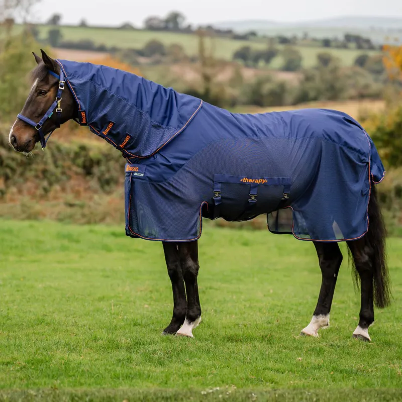 Bucas Therapy X-Range Rain Waterproof Detachable Neck Rug - Navy/Orange