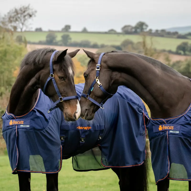 Bucas Therapy X-Range Rain Waterproof Detachable Neck Rug - Navy/Orange-1