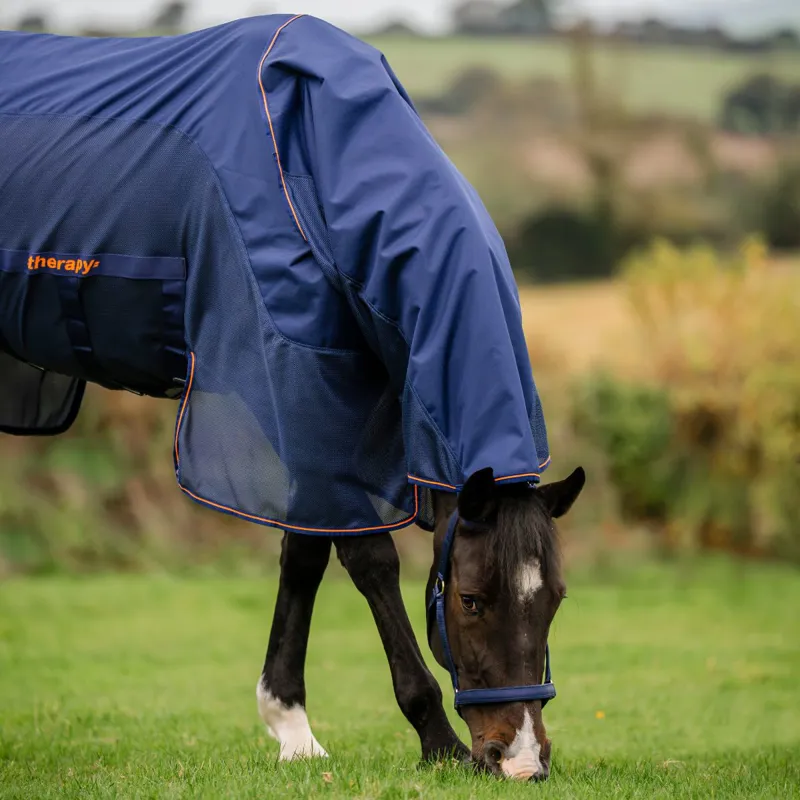Bucas Therapy X-Range Rain Waterproof Detachable Neck Rug - Navy/Orange-10