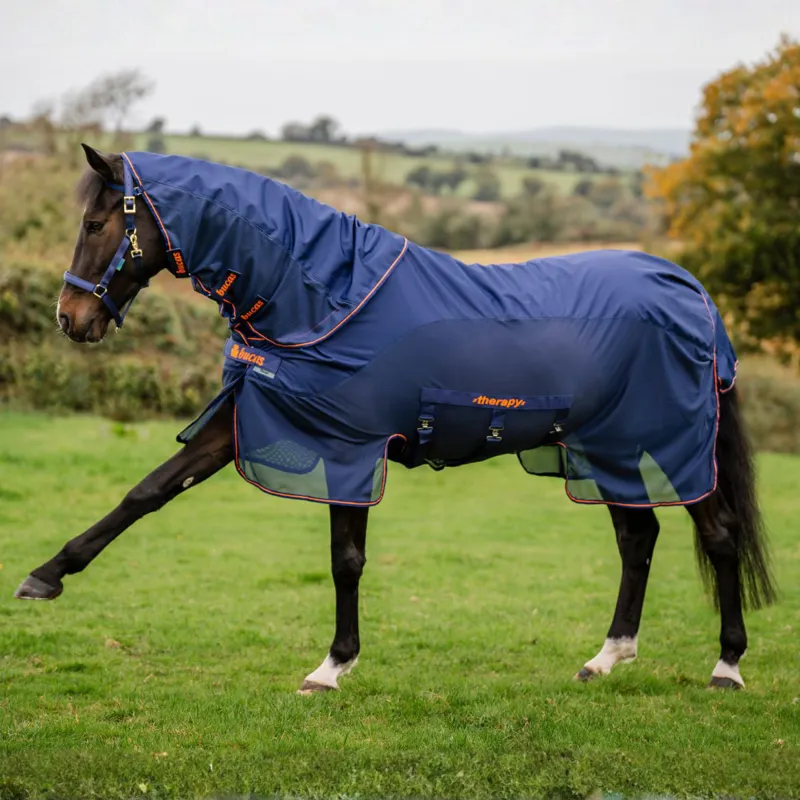 Bucas Therapy X-Range Rain Waterproof Detachable Neck Rug - Navy/Orange-11
