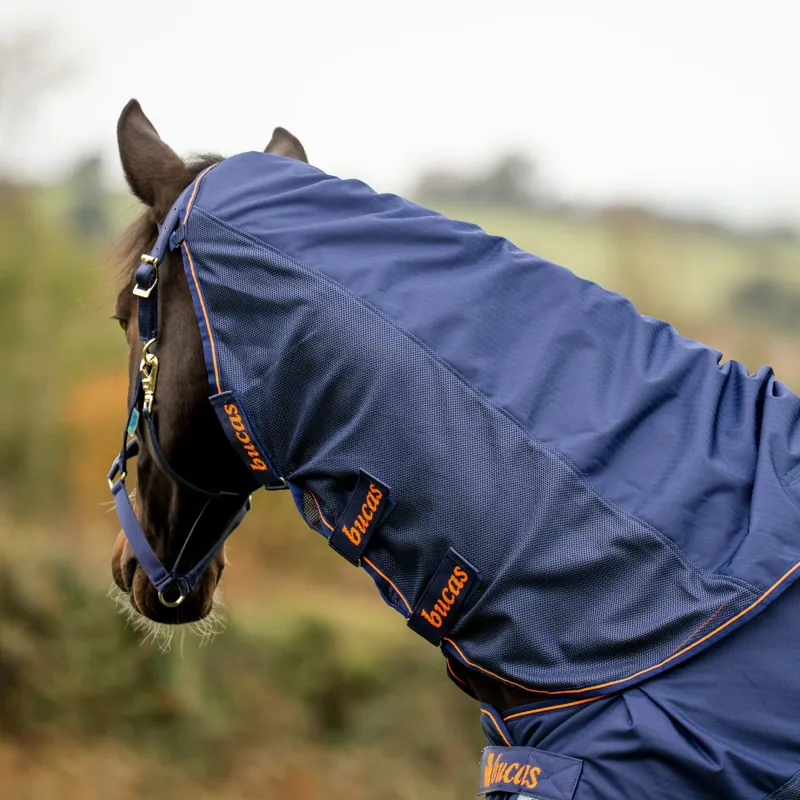 Bucas Therapy X-Range Rain Waterproof Detachable Neck Rug - Navy/Orange-2