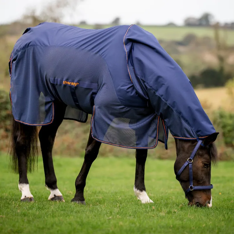 Bucas Therapy X-Range Rain Waterproof Detachable Neck Rug - Navy/Orange-4