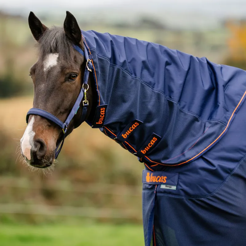 Bucas Therapy X-Range Rain Waterproof Detachable Neck Rug - Navy/Orange-5