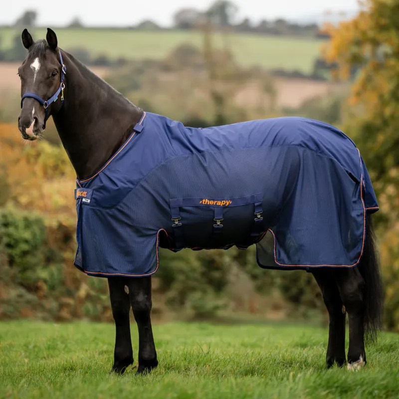 Bucas Therapy X-Range Rain Waterproof Detachable Neck Rug - Navy/Orange-9
