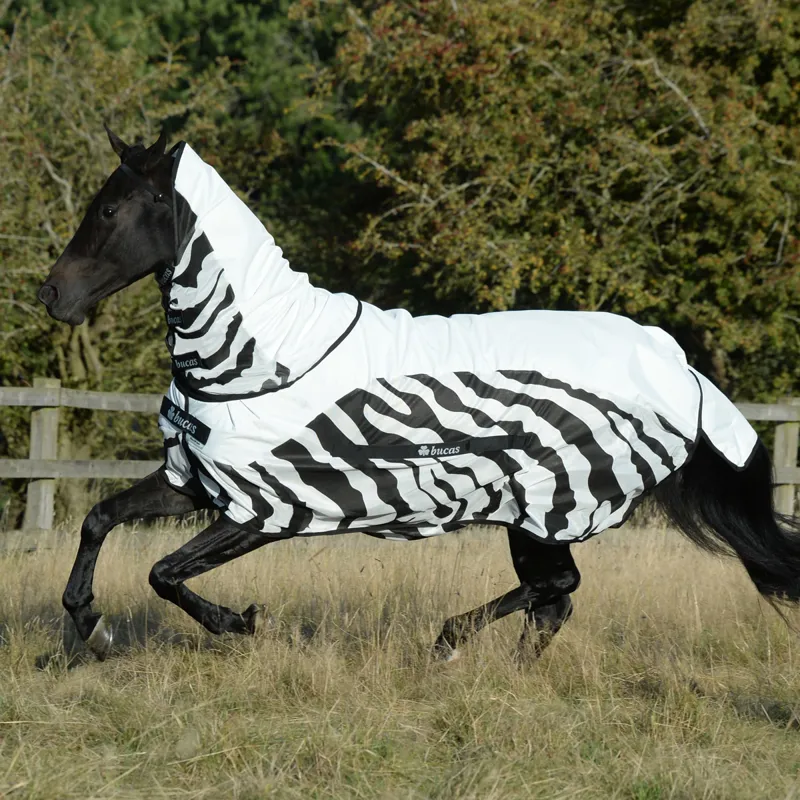 Bucas Buzz Off Rain Detachable Neck Waterproof Fly Rug - Zebra Print-2