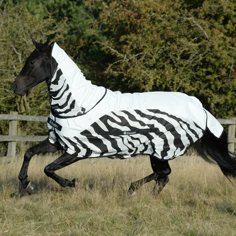 Bucas Buzz Off Rain Detachable Neck Waterproof Fly Rug - Zebra Print-3