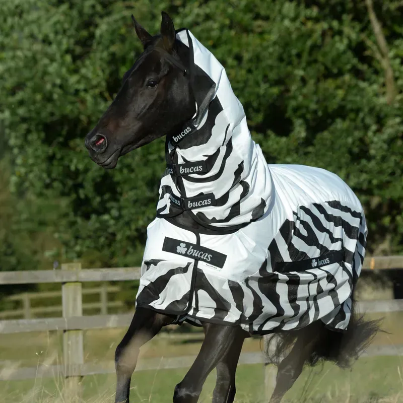 Bucas Buzz Off Rain Detachable Neck Waterproof Fly Rug - Zebra Print-4