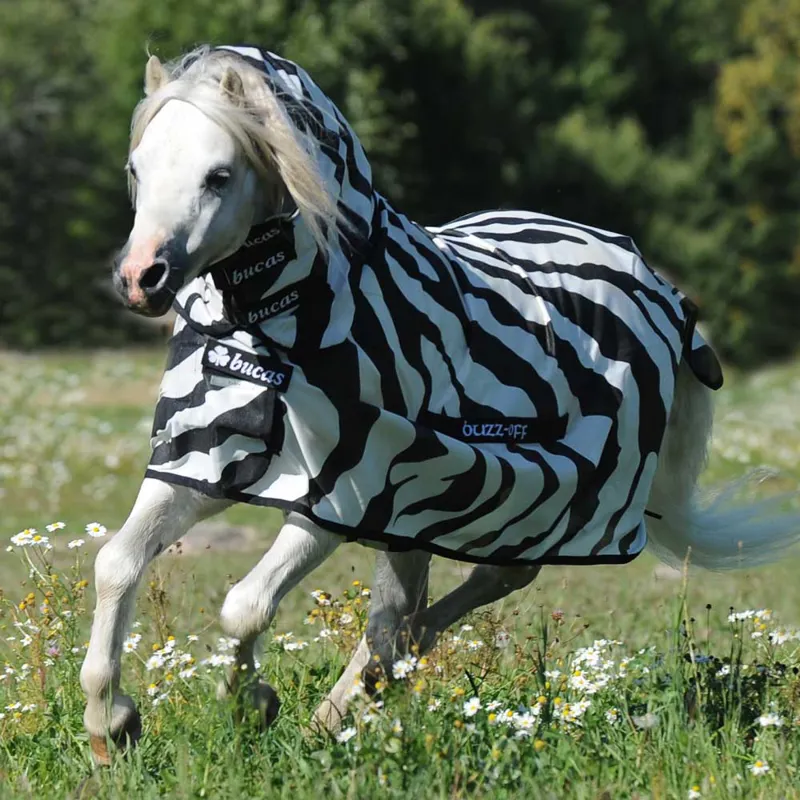 Bucas Buzz-Off Full Neck Fly Rug - Zebra Print-1