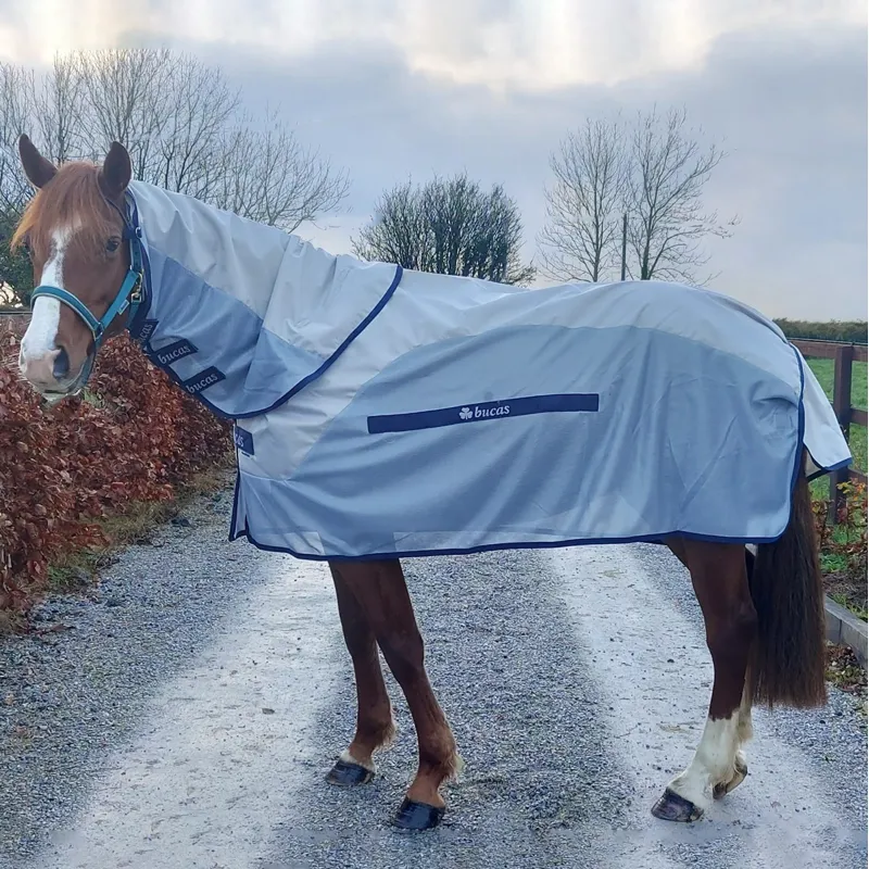 Bucas Buzz Off Rain Detachable Neck Waterproof Fly Rug - Silver/Blue-2