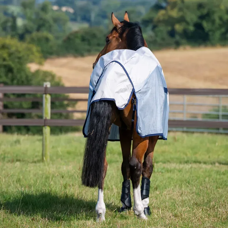 Bucas Buzz Off Rain Detachable Neck Waterproof Fly Rug - Silver/Blue-3