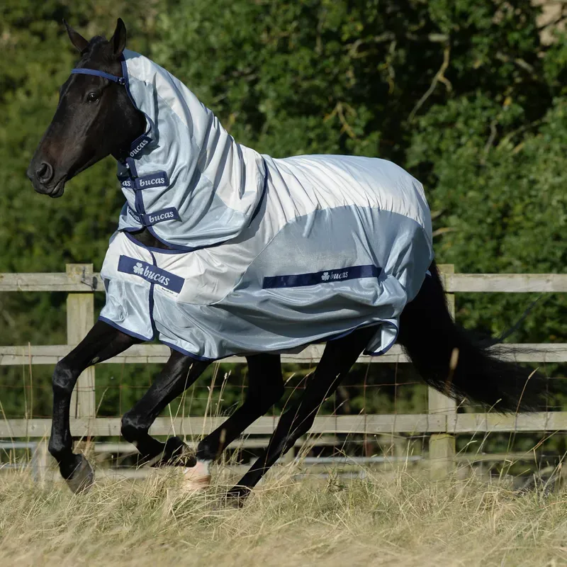 Bucas Buzz Off Rain Detachable Neck Waterproof Fly Rug - Silver/Blue-4