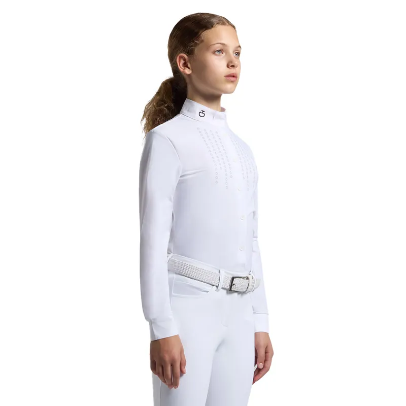 Cavalleria Toscana CAA053 Junior Girls Long Sleeve Show Shirt - White