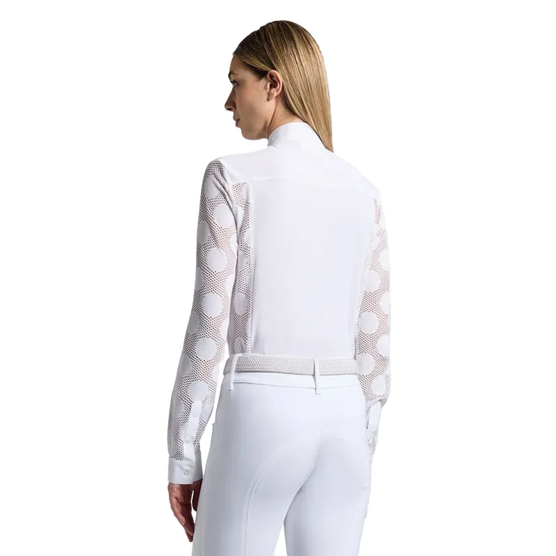 Cavalleria Toscana Perforated Ladies Long Sleeve Show Shirt - White/Knit-1