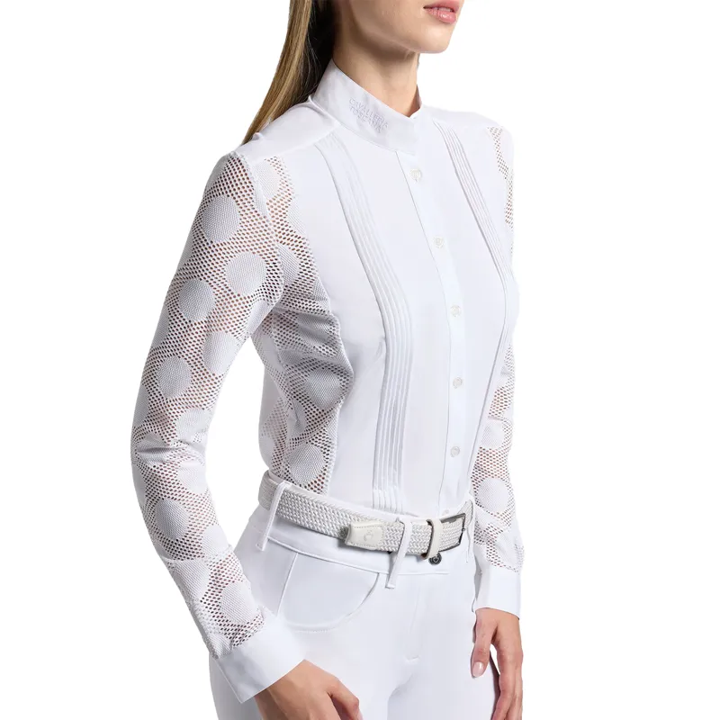 Cavalleria Toscana Perforated Ladies Long Sleeve Show Shirt - White/Knit-2