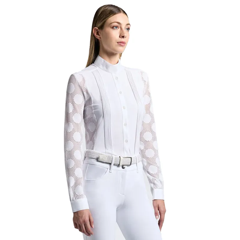 Cavalleria Toscana Perforated Ladies Long Sleeve Show Shirt - White/Knit