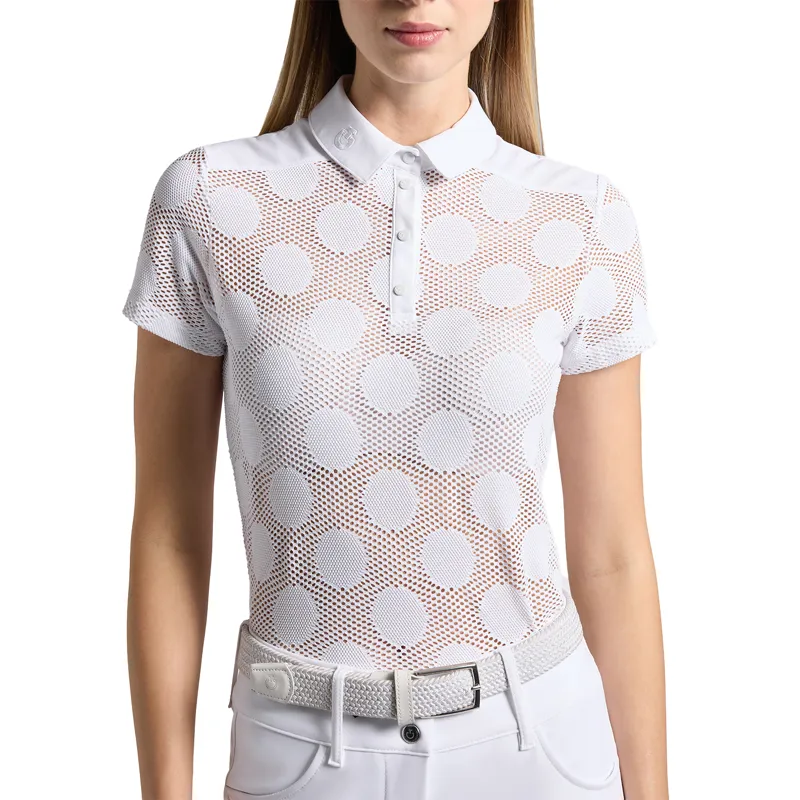 Cavalleria Toscana Perforated Jacquard Short Sleeve Training Polo - White-2