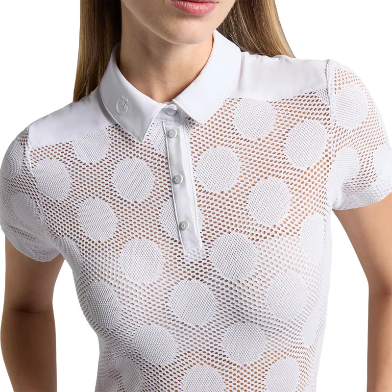 Cavalleria Toscana Perforated Jacquard Short Sleeve Training Polo - White-3