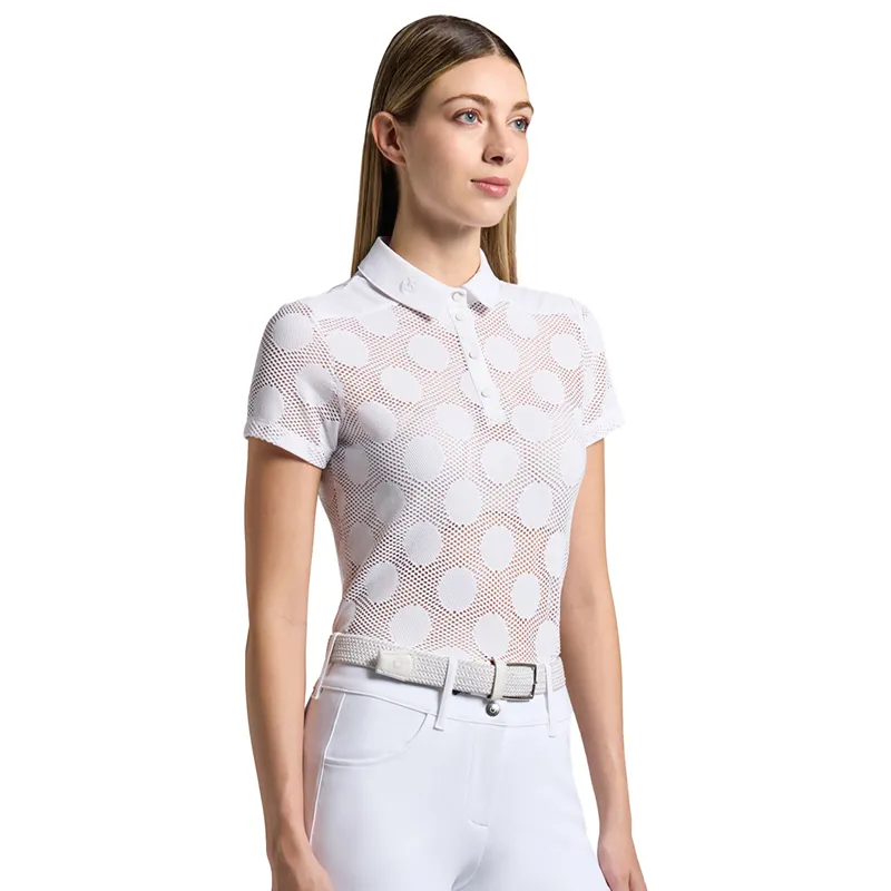 Cavalleria Toscana Perforated Jacquard Short Sleeve Training Polo - White