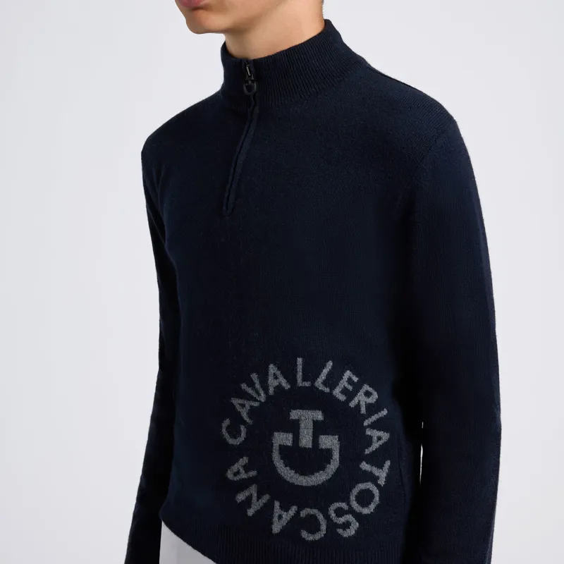 Cavalleria Toscana Orbit Half Zip Cashmere Junior Boys Sweater - Navy-2