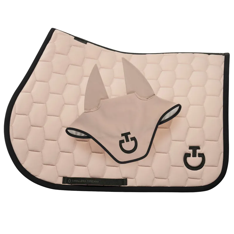 Cavalleria Toscana Geometric Saddlecloth/Ear Net Set - Cipria/Black