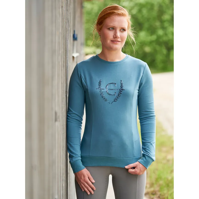 Covalliero Sequin Emblem Ladies Sweater - Deep Water-3