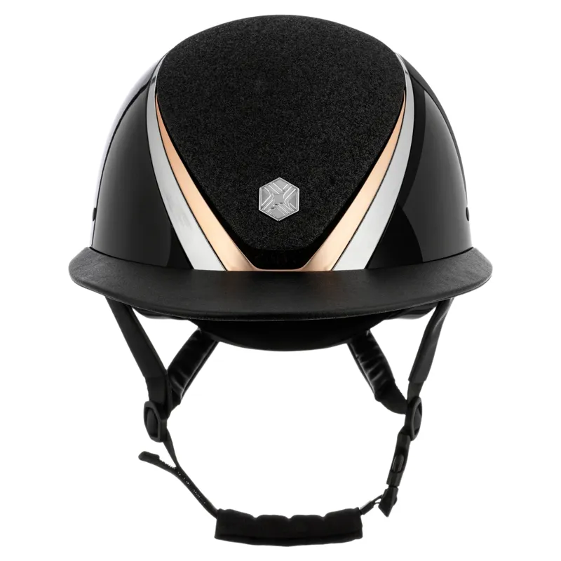 Charles Owen EQx Hyda Sparkly Wide Peak MIPS Hat - Black Gloss/Rose Gold-3