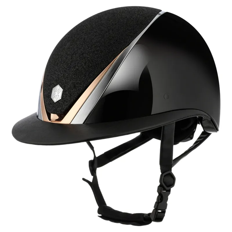Charles Owen EQx Hyda Sparkly Wide Peak MIPS Hat - Black Gloss/Rose Gold