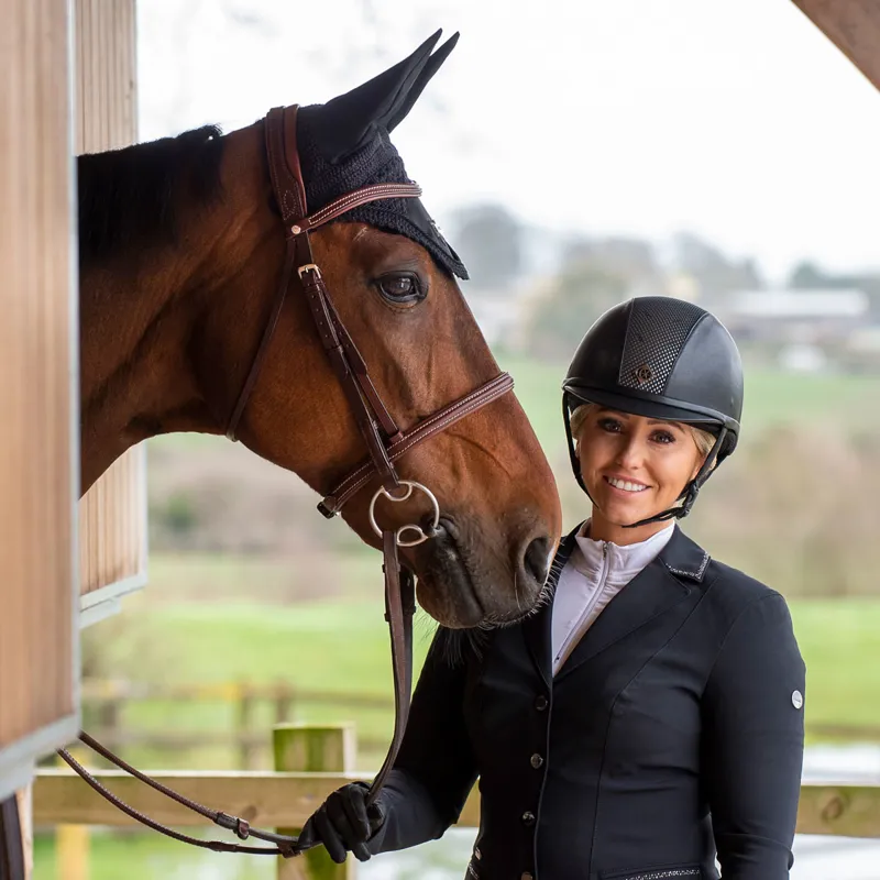 Charles Owen Ayr8 Plus Leather Look Riding Hat - Black/Black-3