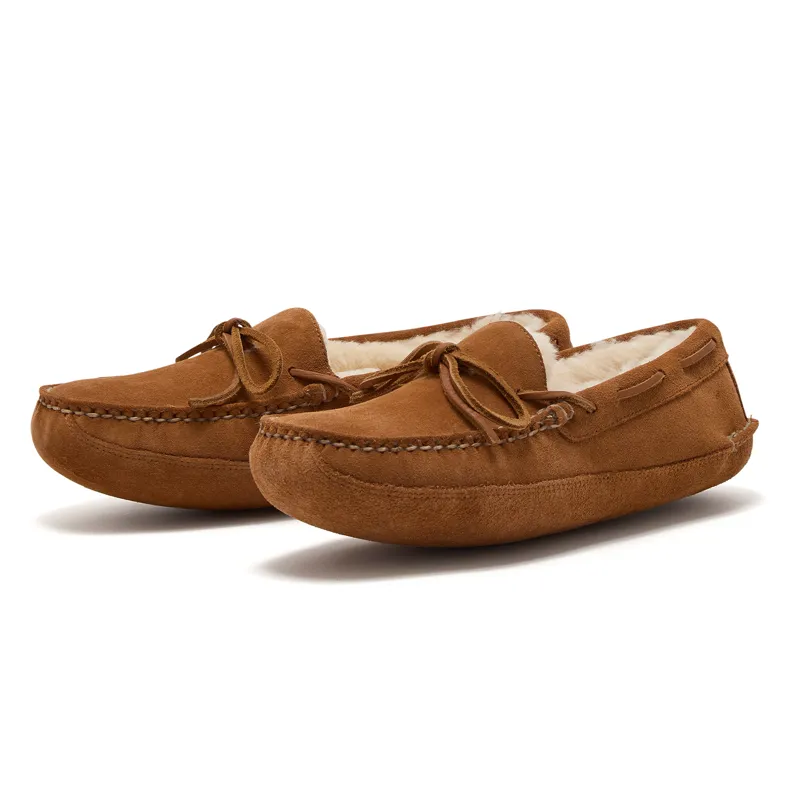 Chatham Crown Mens Suede Sheepskin Lined Slippers - Brown Tan