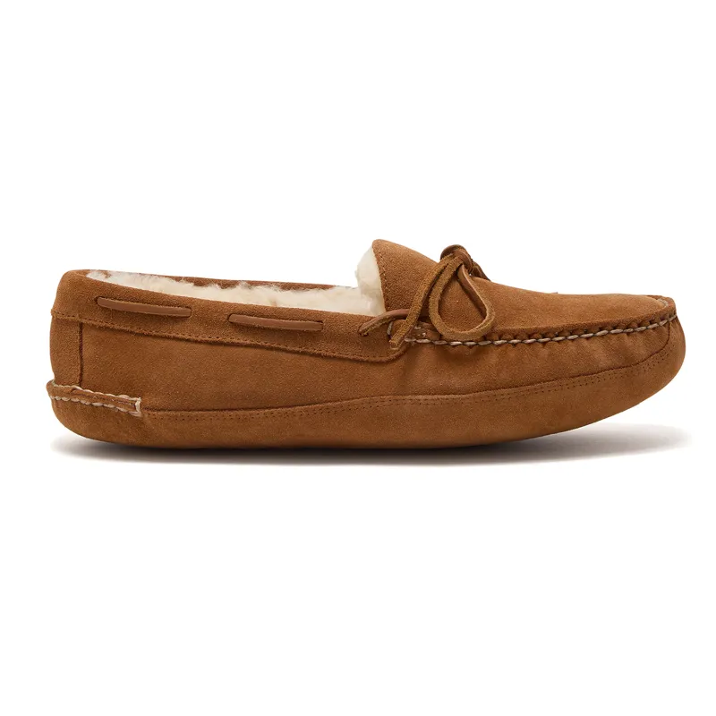 Chatham Crown Mens Suede Sheepskin Lined Slippers - Brown Tan-3