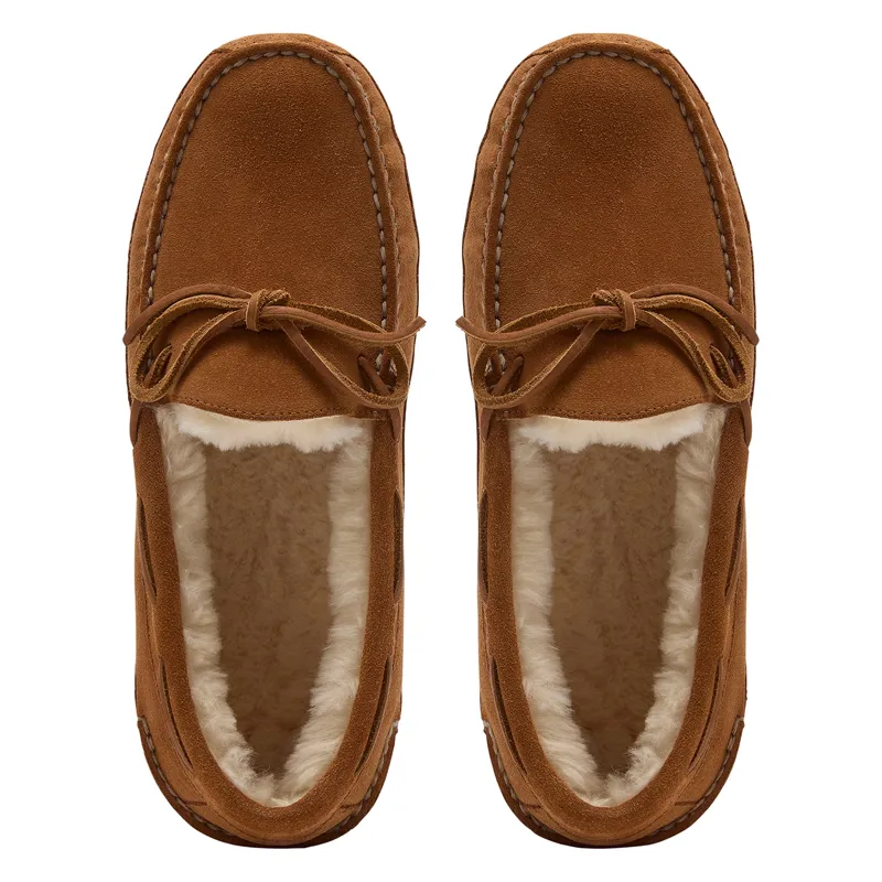 Chatham Crown Mens Suede Sheepskin Lined Slippers - Brown Tan-1
