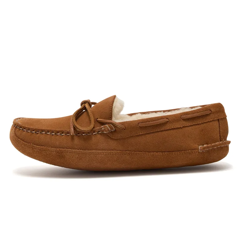 Chatham Crown Mens Suede Sheepskin Lined Slippers - Brown Tan-2