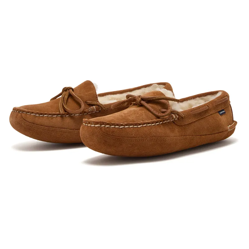 Chatham Crown Womens Suede Sheepskin Lined Slippers - Tan