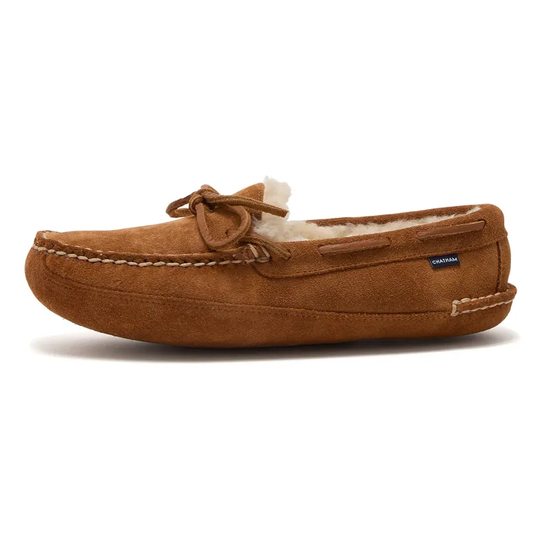Chatham Crown Womens Suede Sheepskin Lined Slippers - Tan-2
