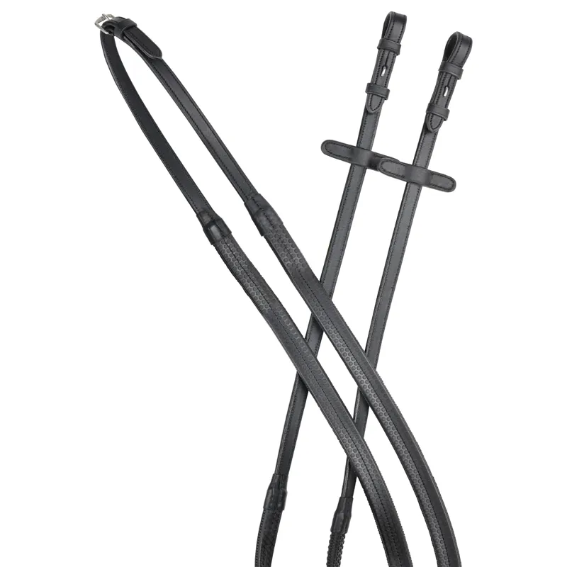 Collegiate ComFiTec Opulux Plain Flat Rubber Reins - Black