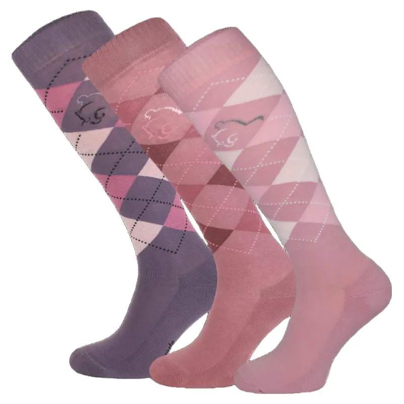 Comodo Junior Girls Tall Riding Socks 3 Pack - Pink