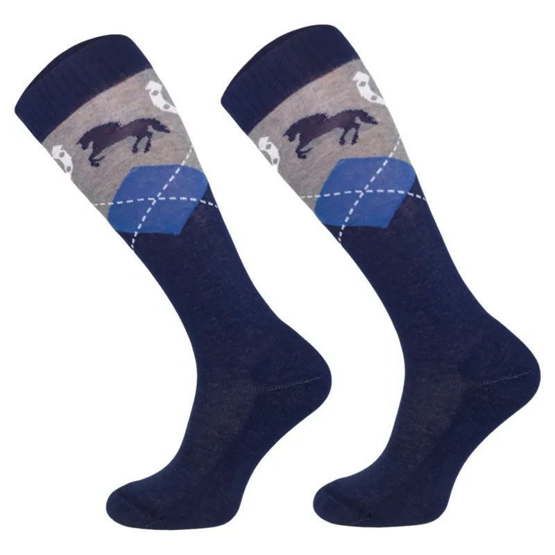 Comodo Novelty Fun Junior Tall Riding Socks - Large Horse/Blue