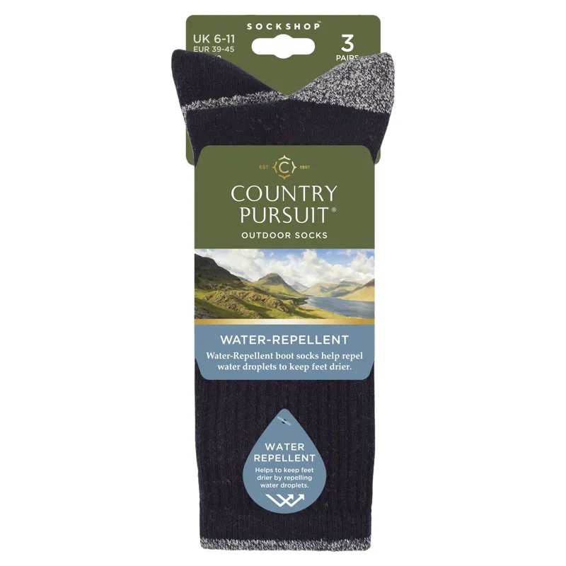 Country Pursuit Mens Water Repellent Boot Socks 3 Pack - Navy-1