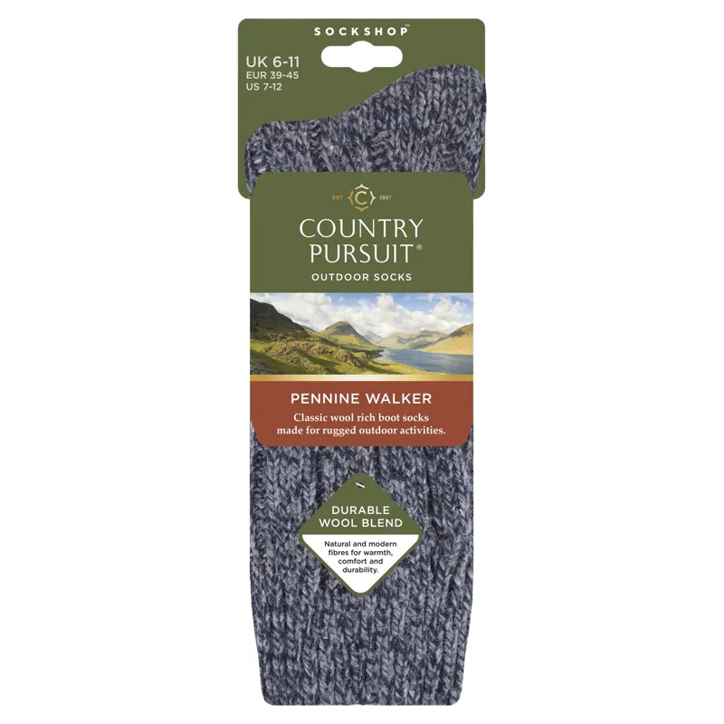 Country Pursuit Pennine Men's Wool Rich Walking Socks - Grey/Navy-1