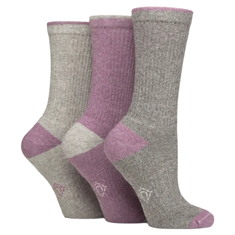 Country Pursuit Womens Water Resistant Boot Socks 3 Pack - Grey/Pink
