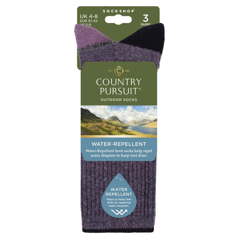 Country Pursuit Womens Water Resistant Boot Socks 3 Pack - Navy/Lilac-1