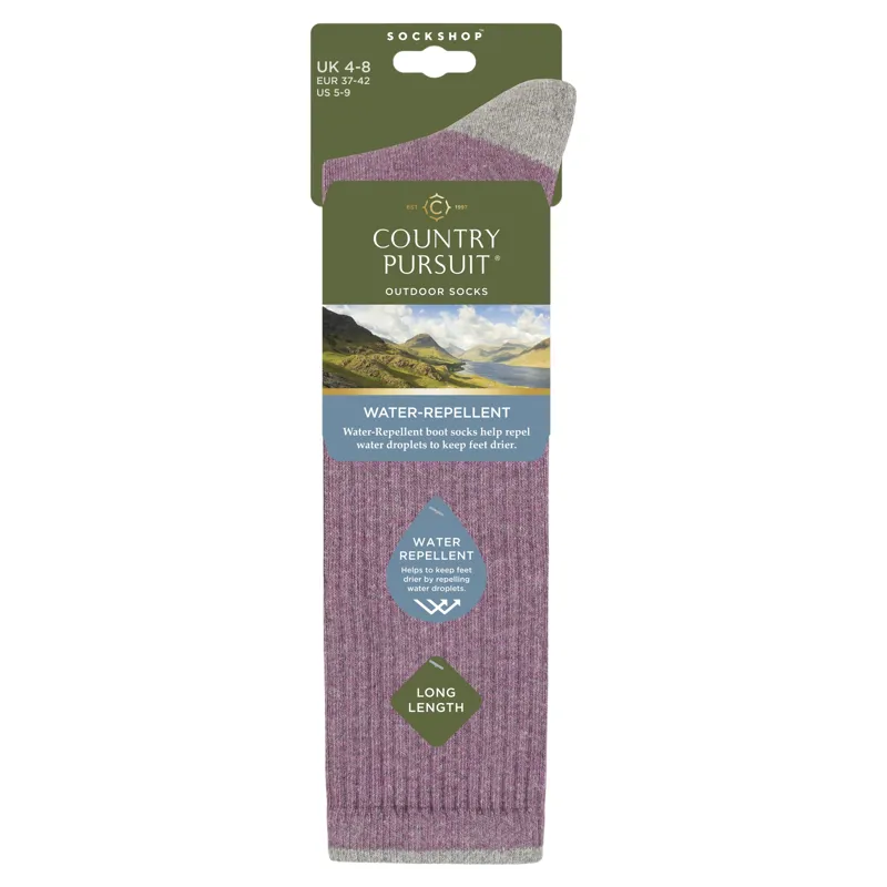 Country Pursuit Womens Water Resistant Long Boot Socks - Pink/Grey-1