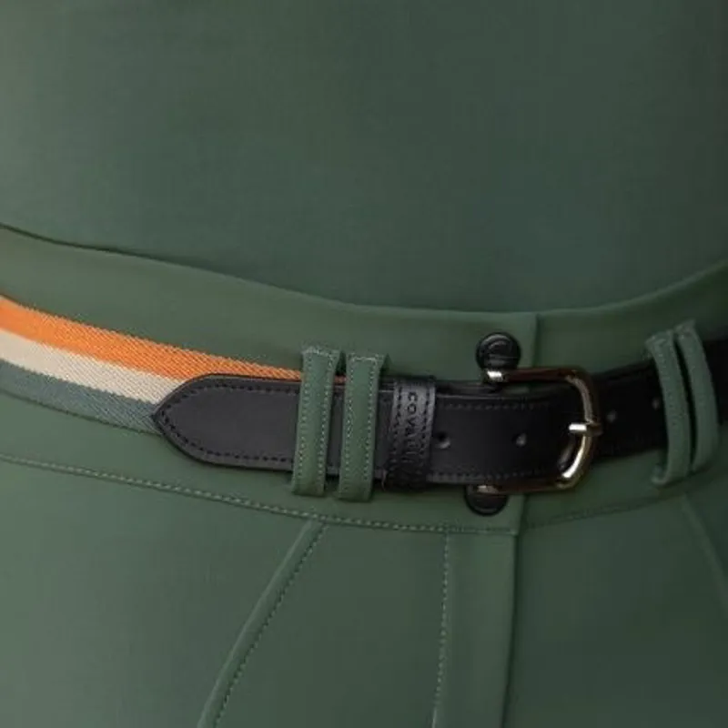 Covalliero Stretch Tri-Colour Belt - Forest Green/Beige/Orange-1